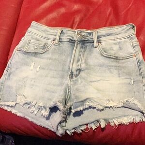 Wax Jean Light Blue Distressed Denim Shorts